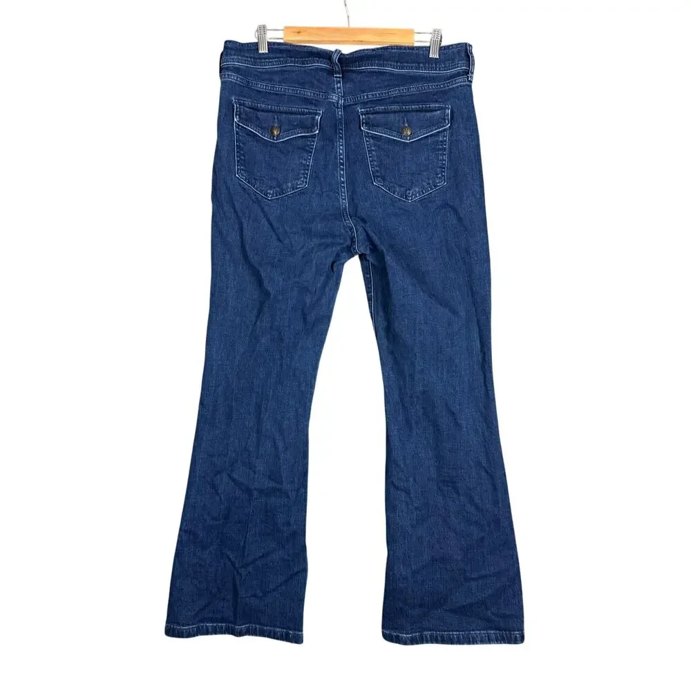 Gap 70s Flare High Rise Trouser Jeans 33 16 Flap Pockets Dark Wash